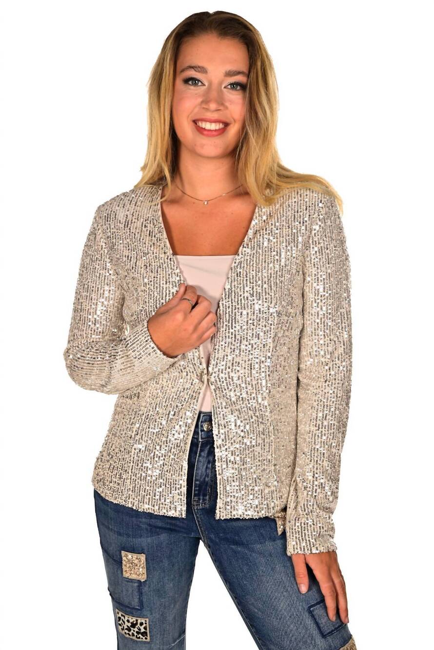 NEW FRANK LYMAN nia sequin blazer in nude/ silver